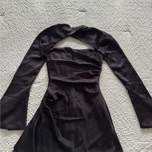 House of CB Black Ruched Cut Out Asymmetrical Dress